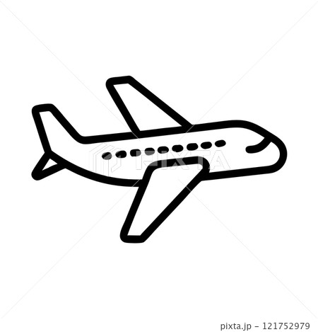 The plane is flying in outline icon style, travel and tourism theme. 121752979