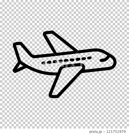 The plane is flying in outline icon style, travel and tourism theme. 121752979