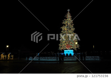 冬の夜の函館 金森赤レンガ倉庫前のクリスマスツリー 冬の夜の函館 金森赤レンガ倉庫前のクリスマスツリー 121753156