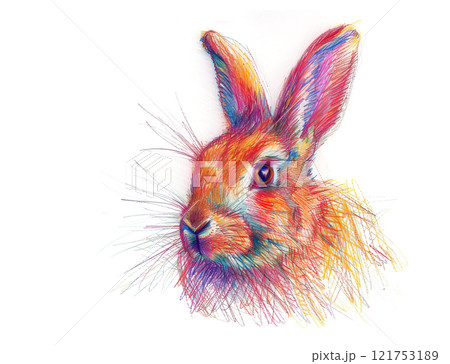A vibrant, colorful portrait of a rabbit,...のイラスト素材 [121753189] - PIXTA