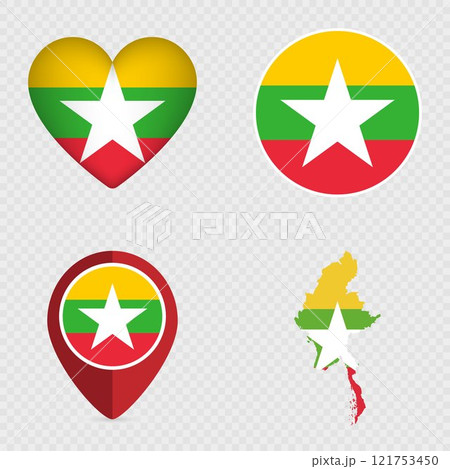 Myanmar Flag Icons Pack. Vector illustration. 121753450