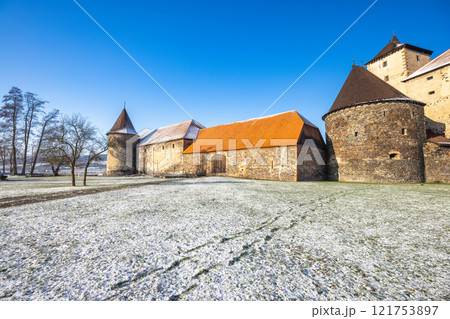 Svihov castle in winter, medieval landmark in Region Pilsen in Czech Republic, Europe. 121753897