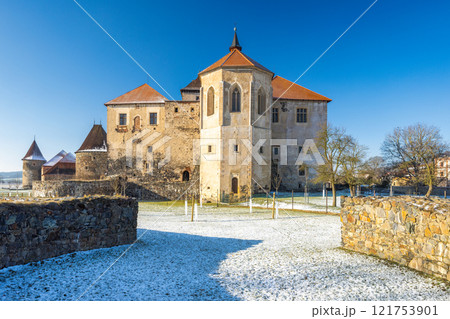 Svihov castle in winter, medieval landmark in Region Pilsen in Czech Republic, Europe. Svihov castle in winter, medieval landmark in Region Pilsen in Czech Republic, Europe. 121753901