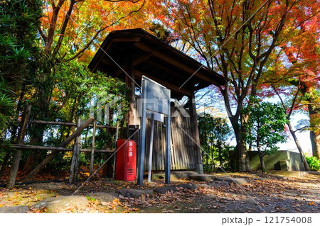 秋晴れ光芒を背景に映える秋の日本庭園風景「旧細川刑部邸」竹あかり　限定公開　熊本市 121754008