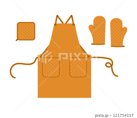 Set of Aprons, Oven Gloves and potholder cartoon sepia polka dot pattern Fashion hand accessory clothing technical 121754157