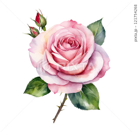 Watercolor pink roses flowers, symbol of love, wedding, purity, vector illustration 121754268