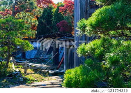 秋晴れ光芒を背景に映える秋の日本庭園風景「旧細川刑部邸」竹あかり　限定公開　熊本市 121754856