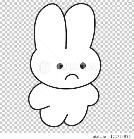 一隻簡單的兔子站立圖，白色的臉上有一張困擾的臉 121754956