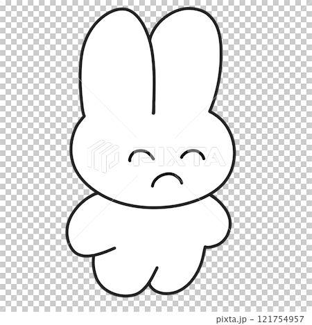 一隻簡單的兔子站著，白色微笑，但遇到了麻煩 121754957