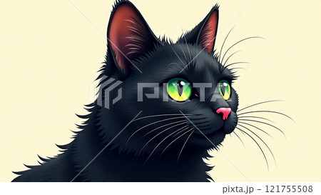 白背景、何かを見つめる一匹の黒猫のイラスト素材 [121755508] - PIXTA