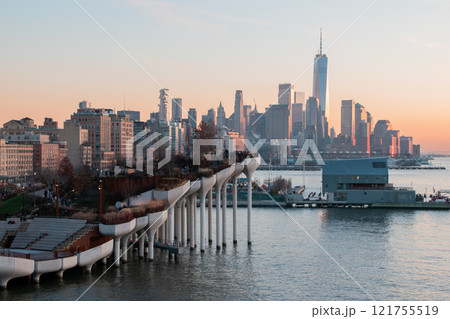Little Island Park on New York City's Hudson River waterfront, modern architecture, Manhattan, NYC, NY, USA 121755519