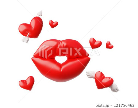 3D icons in the form of balloons in shape of hearts with wings ,arrows, lips 3D icons in the form of balloons in shape of hearts with wings ,arrows, lips 121756462