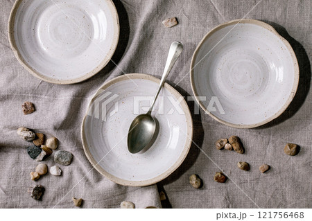 Set of empty craft ceramic speckled bowls Set of empty craft ceramic speckled bowls 121756468
