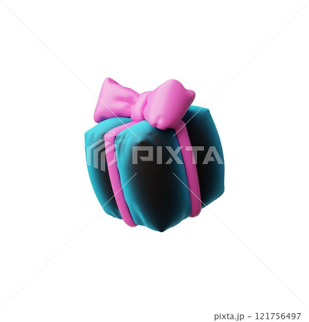 3D inflatable blue gift box with pink ribbon bow on a white background 3D inflatable blue gift box with pink ribbon bow on a white background 121756497