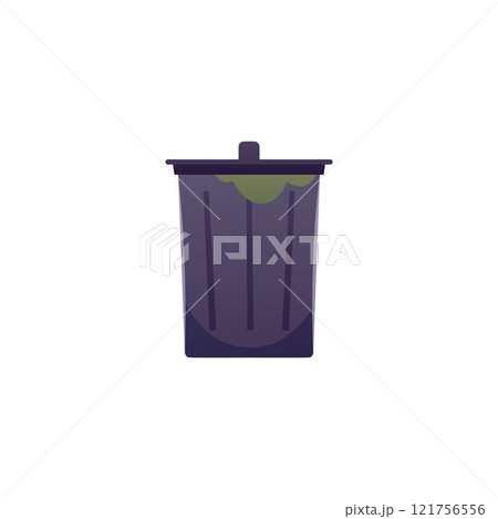 Vector icon of a gray steel trash can with a lid on a white background. 121756556