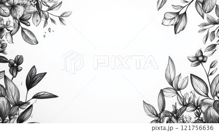white background with hand-drawn black and white botanical illustration white background with hand-drawn black and white botanical illustration 121756636