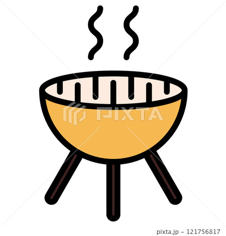 Barbeque line icon. Grill with smoke outline vector sign, linear style pictogram. BBQ symbol, logo illustration. Editable stroke. 121756817