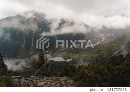 Foggy Mountain View from Sunrise Rim Trail, Mt. Rainier National Park. Foggy Mountain View from Sunrise Rim Trail, Mt. Rainier National Park. 121757028