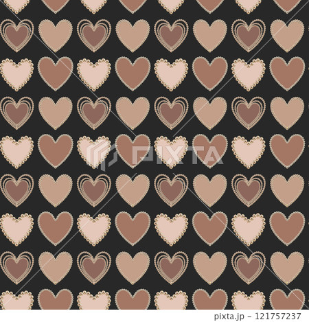 Seamless pattern of pastel hearts and pearls. Pink-brown background in a mocha-mousse palette. Watercolor clipart for wedding, template for wedding, Valentine's Day, textile, wrapping, wallpaper Seamless pattern of pastel hearts and pearls. Pink-brown background in a mocha-mousse palette. Watercolor clipart for wedding, template for wedding, Valentine's Day, textile, wrapping, wallpaper 121757237