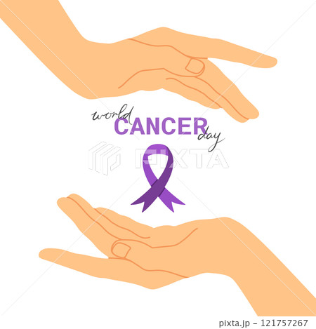World Cancer Day February 4th. Purple ribbon between two hands. Vector illustration World Cancer Day February 4th. Purple ribbon between two hands. Vector illustration 121757267