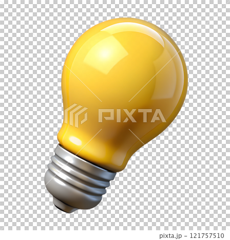 Yellow light bulb 3d rendered icon isolated on the transparent background 121757510