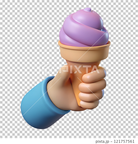 Human hand holding berry ice-cream cone 3d illustration isolated on the transparent background 121757561