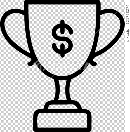 Trophy with symbol in outline icon style, business and finance theme. 121758274