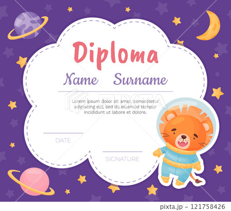 Space Lion Animal in Spacesuit Diploma Design Vector Template Space Lion Animal in Spacesuit Diploma Design Vector Template 121758426