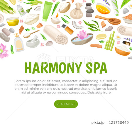 Spa Body Treatment Banner Design with Oil and Aromatherapy Vector Template 121758449