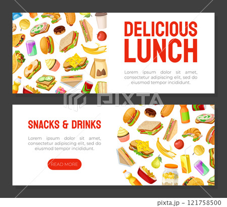 Snack Food and Appetizer Banner Design Vector Template 121758500