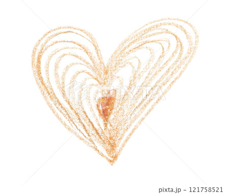 Hand drawn golden heart sketch with oil pastel on white background Hand drawn golden heart sketch with oil pastel on white background 121758521