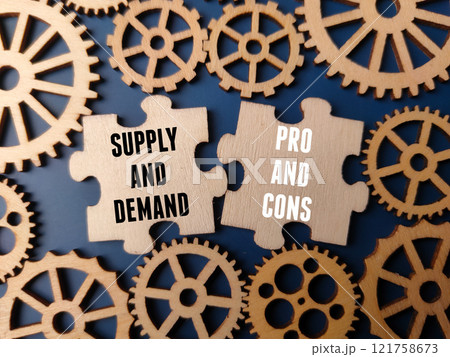 Supply and demand Pro and cons written on a wooden puzzle. Business concept. Supply and demand Pro and cons written on a wooden puzzle. Business concept. 121758673
