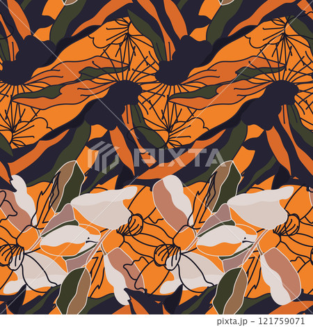Botanical seamless pattern with stylized flowers. Trendy flat design. Vector illustration. Botanical seamless pattern with stylized flowers. Trendy flat design. Vector illustration. 121759071