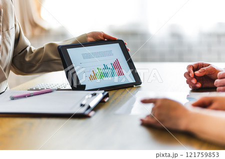 グラフで説明する女性 グラフで説明する女性 121759853