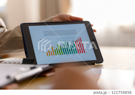 グラフで説明する女性 グラフで説明する女性 121759856