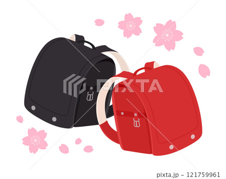 赤と黒のランドセルと桜のイラスト素材 121759961