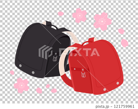 赤と黒のランドセルと桜のイラスト素材 121759961