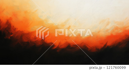 Abstract fiery sunset painting with bold orange and black brushstrokes in contemporary style, AI Generative 121760099