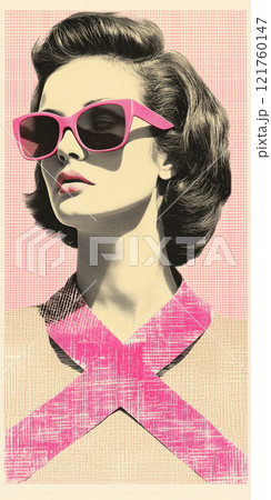 Retro chic woman in pink sunglasses with vintage hairstyle and stylish outfit, AI Generative 121760147
