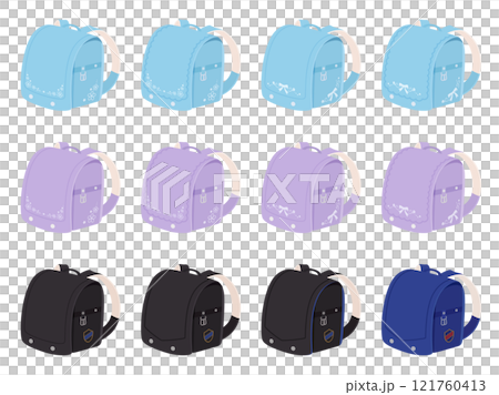 Illustration material set of patterned school bags 121760413