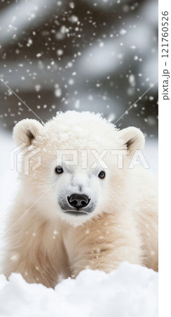 Adorable Polar Bear Cub in Snowy Winter Wonderland, AI Generative Adorable Polar Bear Cub in Snowy Winter Wonderland, AI Generative 121760526