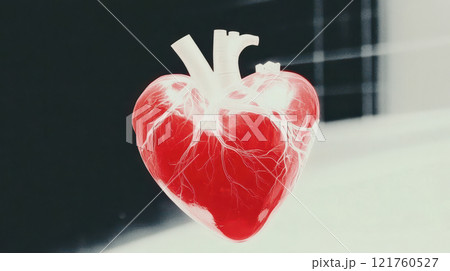 Realistic digital illustration of a human heart with glowing veins and arteries, AI Generative Realistic digital illustration of a human heart with glowing veins and arteries, AI Generative 121760527