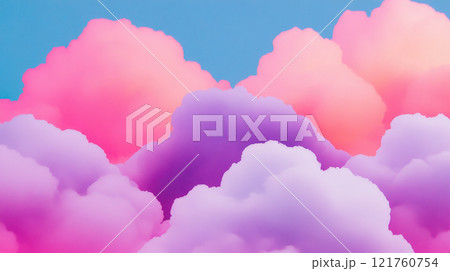 Dreamy pastel clouds against a clear blue sky in a whimsical landscape, AI Generative 121760754