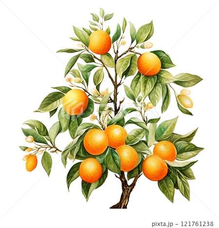 Vibrant kumquat tree painting symbolizing Vietnamese new year traditions 121761238