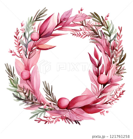 Christmas wreath watercolor illustration. 121761258