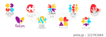 Autism and Down Syndrome Bright Logo Design Template Vector Set 121761864