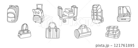 Luggage and Baggage Line Icon and Object Vector Set 121761895