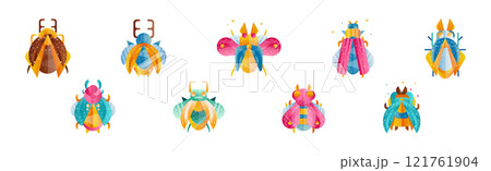 Colorful Bug and Beetle Insect with Wings Flat Vector Set 121761904