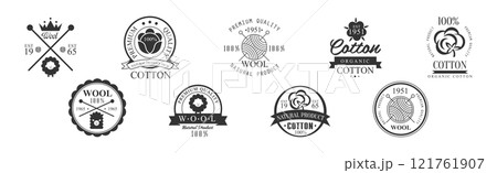 Cotton and Wool Logo and Stamp Natural Product Vector Set 121761907
