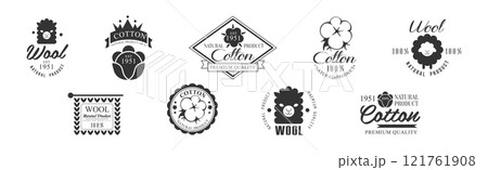 Cotton and Wool Logo and Stamp Natural Product Vector Set Cotton and Wool Logo and Stamp Natural Product Vector Set 121761908